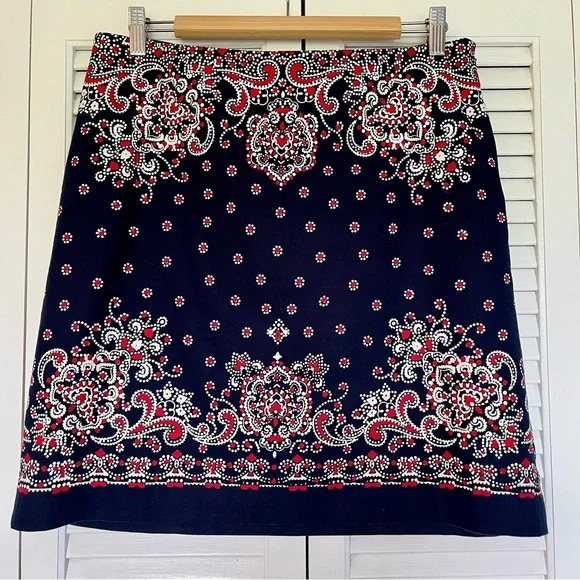 Talbots Navy, White and Red Paisley Skirt - Picture 4 of 14